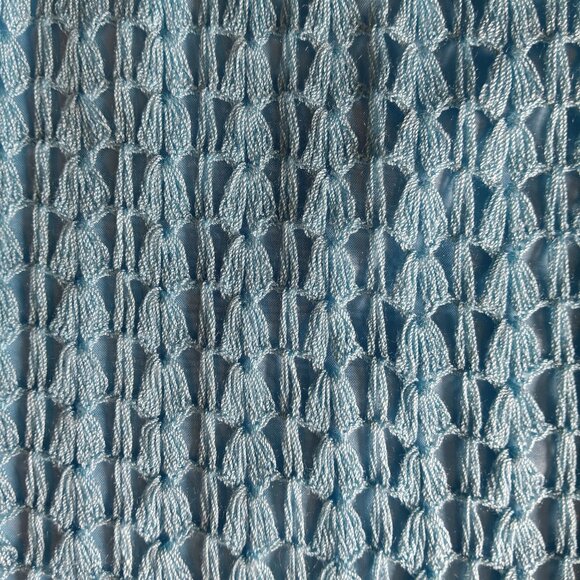 Rare Vintage Blue Crochet Mini Dress Boho Floral Fishnet Sleeves XS/S - Picture 15 of 15